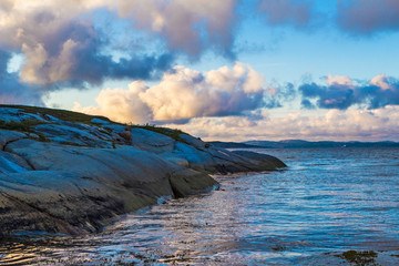 Shore of the Kola Bay in the polar summer day