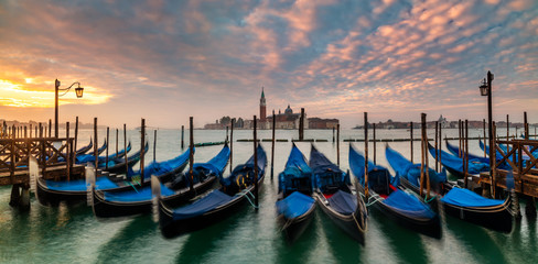Venice gondolas on San Marco square, Venice, Italy.