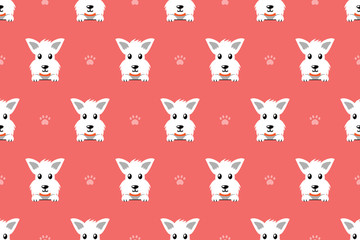 Vector cartoon character white scottish terrier dog seamless pattern for design.