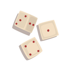 Three dice cubes, board game element vector Illustration on a white background