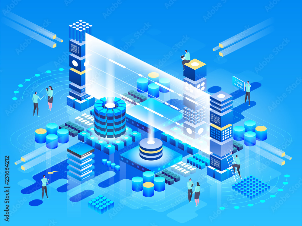 Poster computation of big data center, information processing, database. internet traffic routing