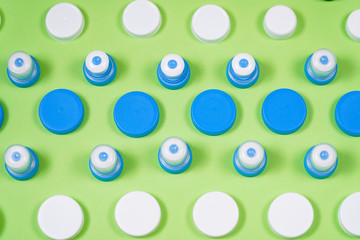 Many different types used or new battery, rechargeable accumulator, alkaline batteries on color background.