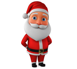 Little Santa Claus character is hiding his hands behind his back on a white background. 3d rendering. Illustration for advertising.