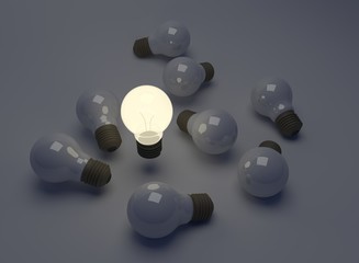 White lighting ball hanging from the ceiling on the black background, 3d illustration