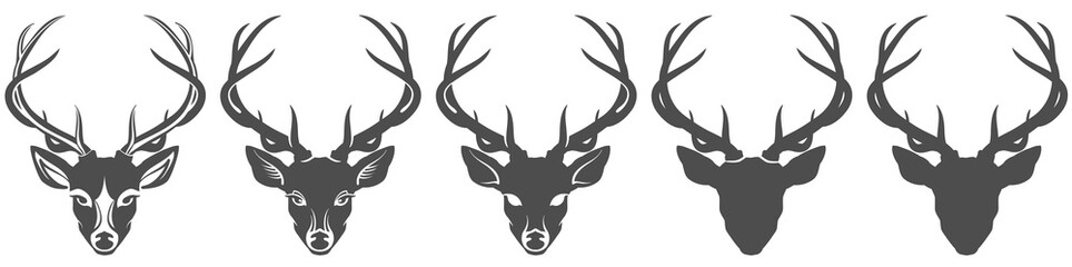 set stylized image of a deer head for your design, black and white, vector illustration