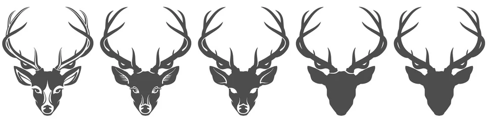 Muurstickers set stylized image of a deer head for your design, black and white, vector illustration © kozerog2015