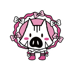 ロリータファッションのウリ坊 亥 年賀素材 ピンク