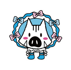 ロリータファッションのウリ坊 亥 年賀素材 水色