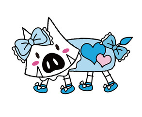 ロリータファッションのウリ坊 亥 年賀素材 水色