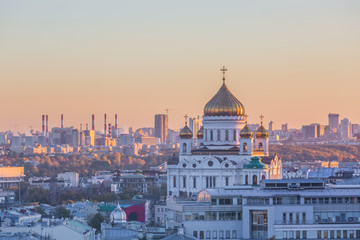Cathedral of Christ the Savior church cathedral, Architecture and landmarks of Moscow at evening,...