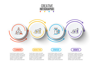 Thin line flat element with circles for infographic. Template for diagram, graph, presentation and chart. Business concept with 4 options, parts, steps or processes. Data visualization.