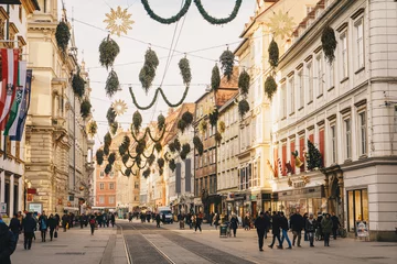 Fototapeten Graz city streets Christmas Advent decorations © Calin Stan