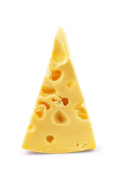 A piece of cheese with holes on a white background