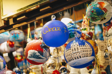 Christmas tree decorations in Graz advent market, Austria