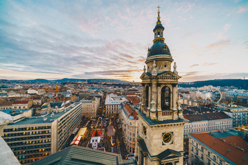 Fototapeta na wymiar Sunset in Budapest from St Stephen Basilica tower