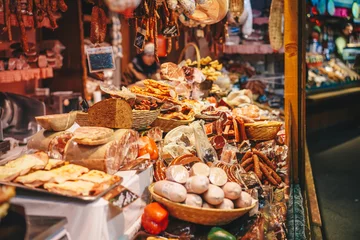 Tuinposter Traditional food Christmas Market shop in Vienna advent fairs © Calin Stan