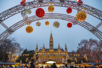 Foto op Canvas Kerstmarkt in Wenen, Oostenrijk © Calin Stan