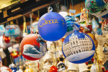 Christmas tree decorations in Graz advent market, Austria