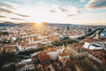 Sunset in Graz Austria, Styria region - obrazy, fototapety, plakaty