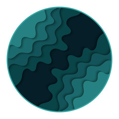 Banner with wavy lines. Abstract blue round paper cut background.