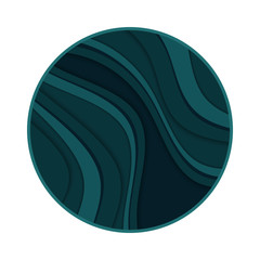 Banner with wavy lines. Abstract blue round paper cut background.