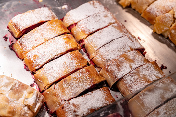 Traditional sour cherry pie street food sold at Salzburg Christmas Market