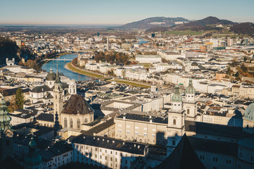 Fototapeta premium Salzburg city skyline panorama shot from the Caslte