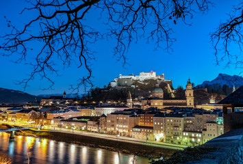 Fototapeta na wymiar Salzburg by night panoramic view