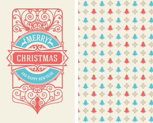 Christmas Vintage greeting card with wallpaper