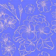 Floral seamless background pattern with different flowers and leaves. Botanical illustration  hand drawn. Textile print, fabric swatch, wrapping paper..