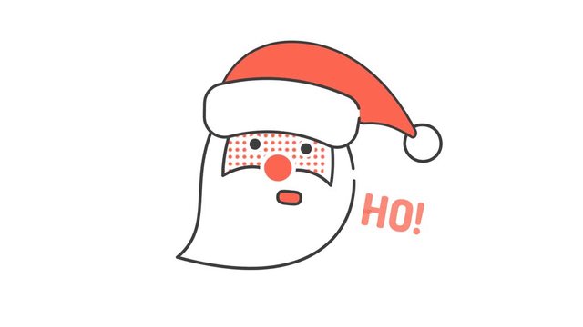 The head of Santa Claus smiles and says ho ho ho. Animated looped Christmas icon pictogram with alpha channel.