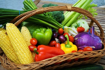 Fresh organic fruits and vegetables in a basket