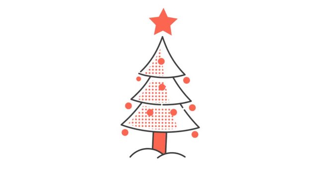 Christmas tree with balls and a star on top. Animated looped icon pictogram with alpha channel.