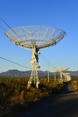The observatory in the evening,The silhouette of a radio telescope