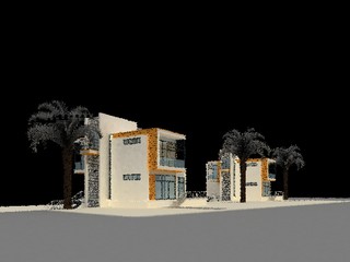 3d render of village house exterior