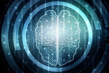 2d illustration Concept of thinking, background with brain, Abstract Artificial intelligence. Technology web background