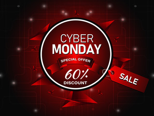 Special offer with 60% discount, advertising poster or template design with abstract elements for Cyber Monday Sale.