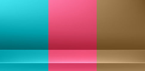 Bright tricolor turquoise, pink and golden background.