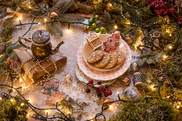 Christmas old fashioned toys and lights