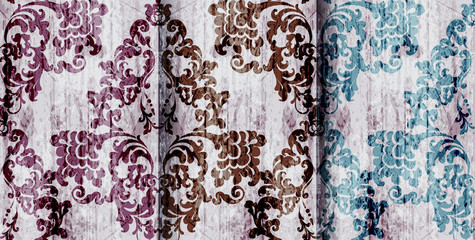Vintage baroque set patterns Vector. Luxury ornament background decoration. Old ruined effects. bold colors