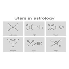 Set of monochrome icons with symbols of stars in astrology for your design