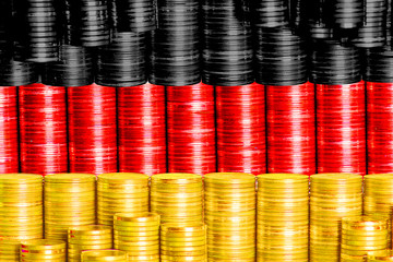 german flag buildt by stacks of coins