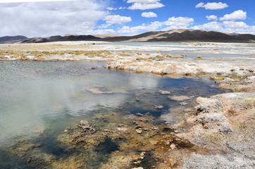 Strongly saline lake near the village of Yakra in Tibet