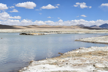 Strongly saline lake near the village of Yakra in Tibet