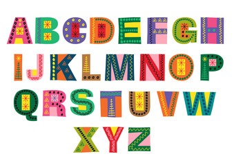 decorative colorful winter alphabet  - vector illustration, eps