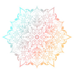 Hand drawn abstract mandala design. Vector holographic round pattern. Arabesque design element.