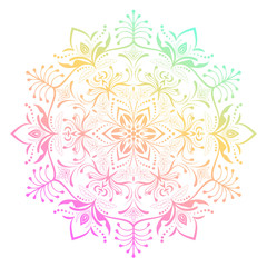 Hand drawn abstract mandala design. Vector holographic round pattern. Arabesque design element.