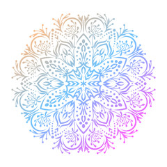 Hand drawn abstract mandala design. Vector holographic round pattern. Arabesque design element.