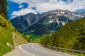Road among Alps mountains, Klosters-Serneus, Davos,  Graubuenden