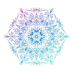 Hand drawn abstract mandala design. Vector holographic round pattern. Arabesque design element.